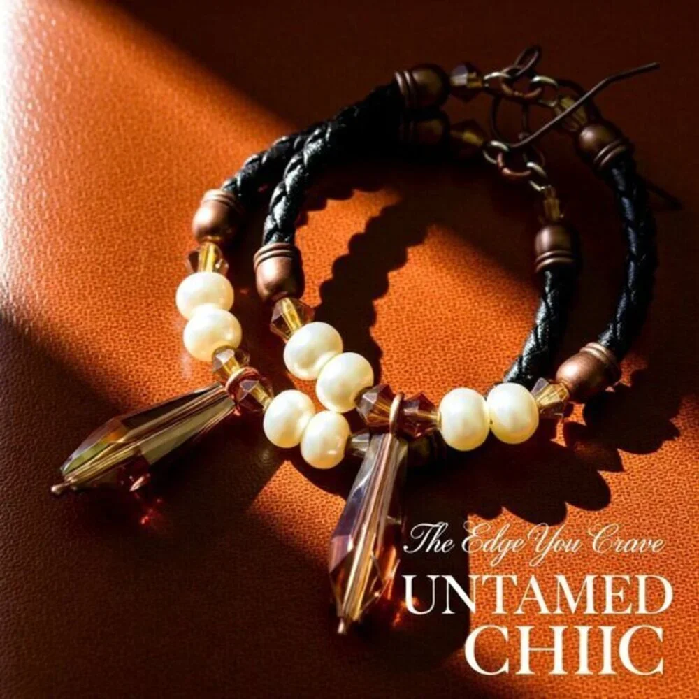 SEXY!!! Boho Hoop Earrings w. Leather, Crystals & Pearls - Total KickA$$ Hoops!